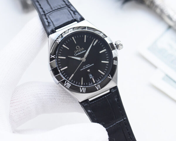 Omega Constellation, Co-Axial calibre 8900, 41 mm, steel on leather strap, black/white/blue bezel