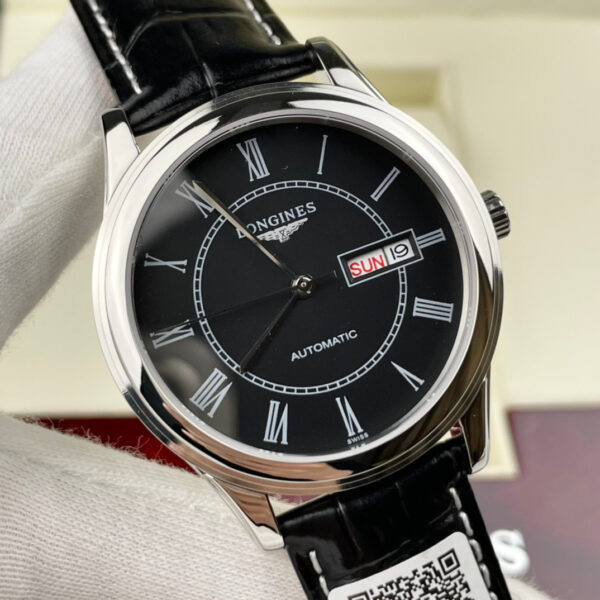 Longines Master Collection, 39 mm, white/black dial, Alligator strap