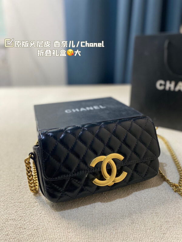 Chanel Flap (Black Leather) with Maxi Distressed Gold CC