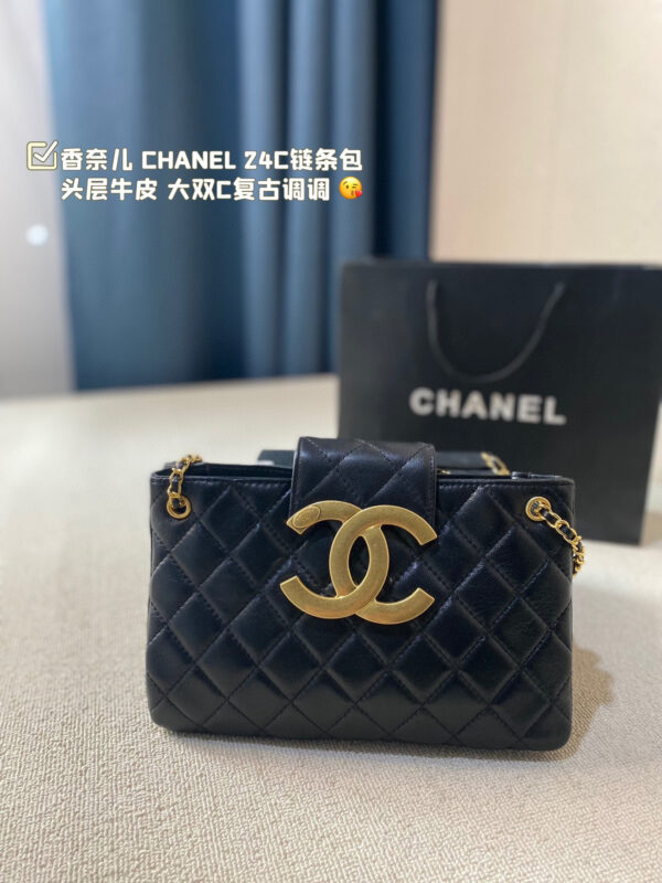 Chanel WOC (Black Leather) with Maxi Distressed Gold CC