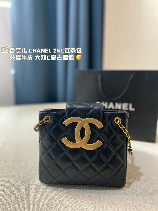 Chanel WOC (Black Leather) with Maxi Distressed Gold CC