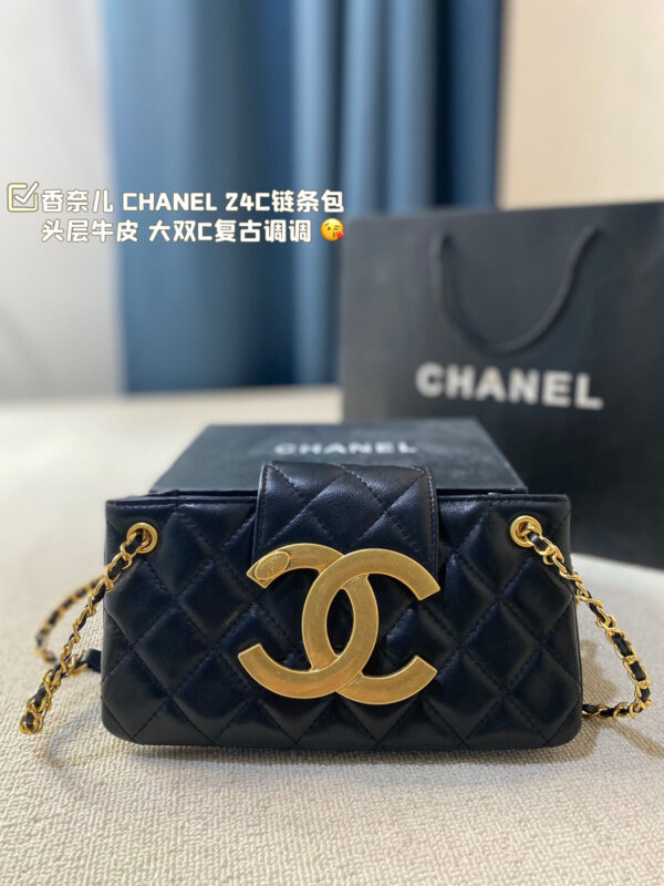 Chanel WOC (Black Leather) with Maxi Distressed Gold CC