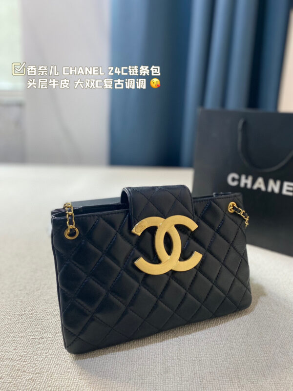 Chanel WOC (Black Leather) with Maxi Distressed Gold CC