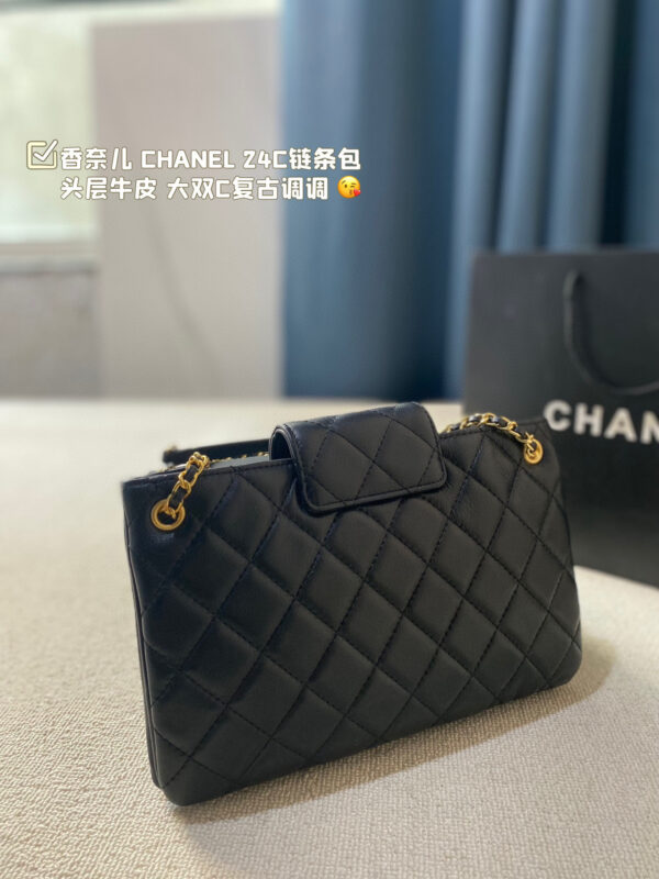 Chanel WOC (Black Leather) with Maxi Distressed Gold CC