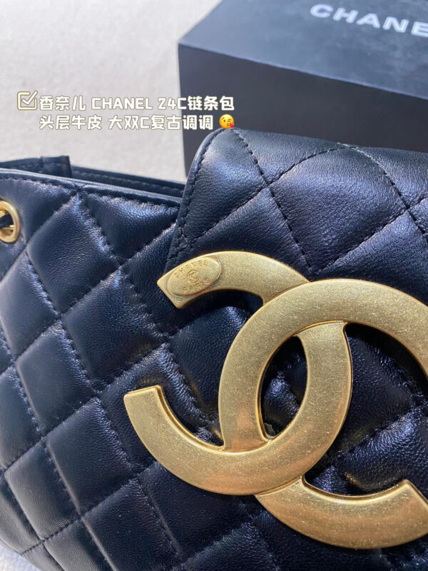 Chanel WOC (Black Leather) with Maxi Distressed Gold CC