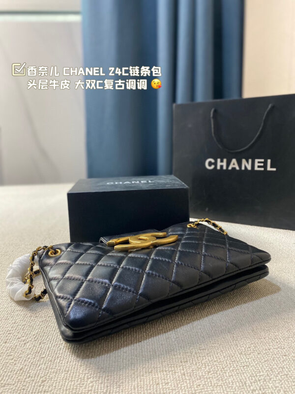 Chanel WOC (Black Leather) with Maxi Distressed Gold CC