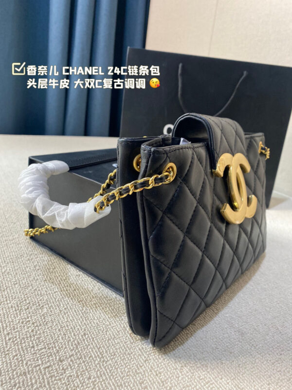 Chanel WOC (Black Leather) with Maxi Distressed Gold CC