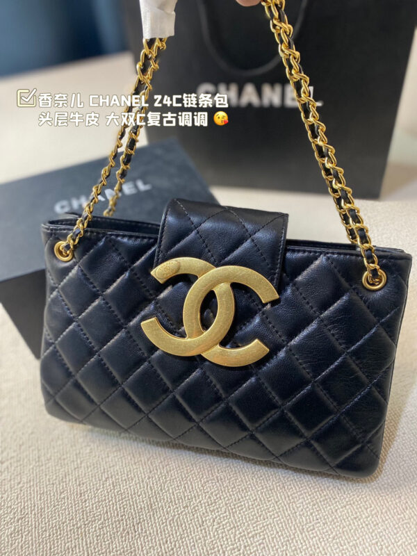 Chanel WOC (Black Leather) with Maxi Distressed Gold CC