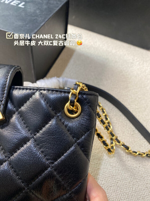 Chanel WOC (Black Leather) with Maxi Distressed Gold CC