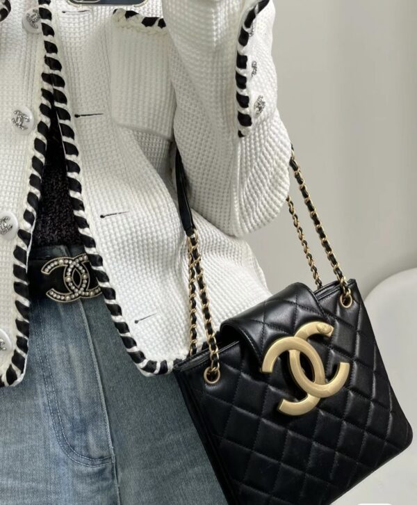 Chanel WOC (Black Leather) with Maxi Distressed Gold CC