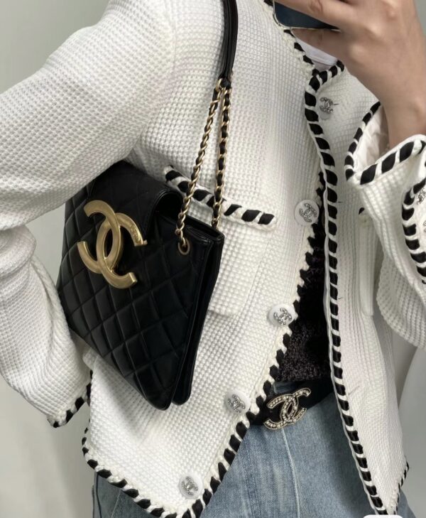 Chanel WOC (Black Leather) with Maxi Distressed Gold CC