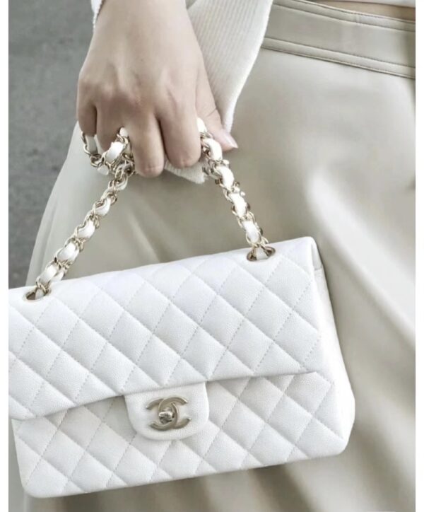 Chanel Classic Handbag (White Grained Calfskin)