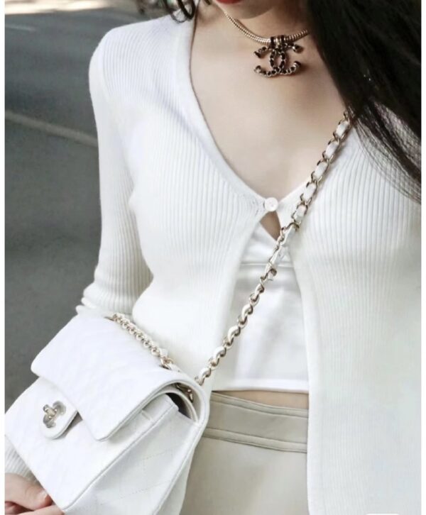 Chanel Classic Handbag (White Grained Calfskin)