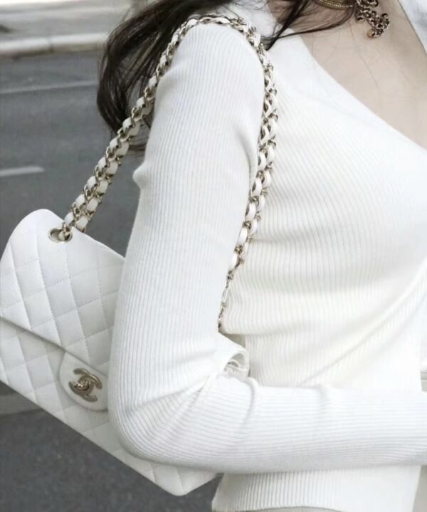 Chanel Classic Handbag (White Grained Calfskin)